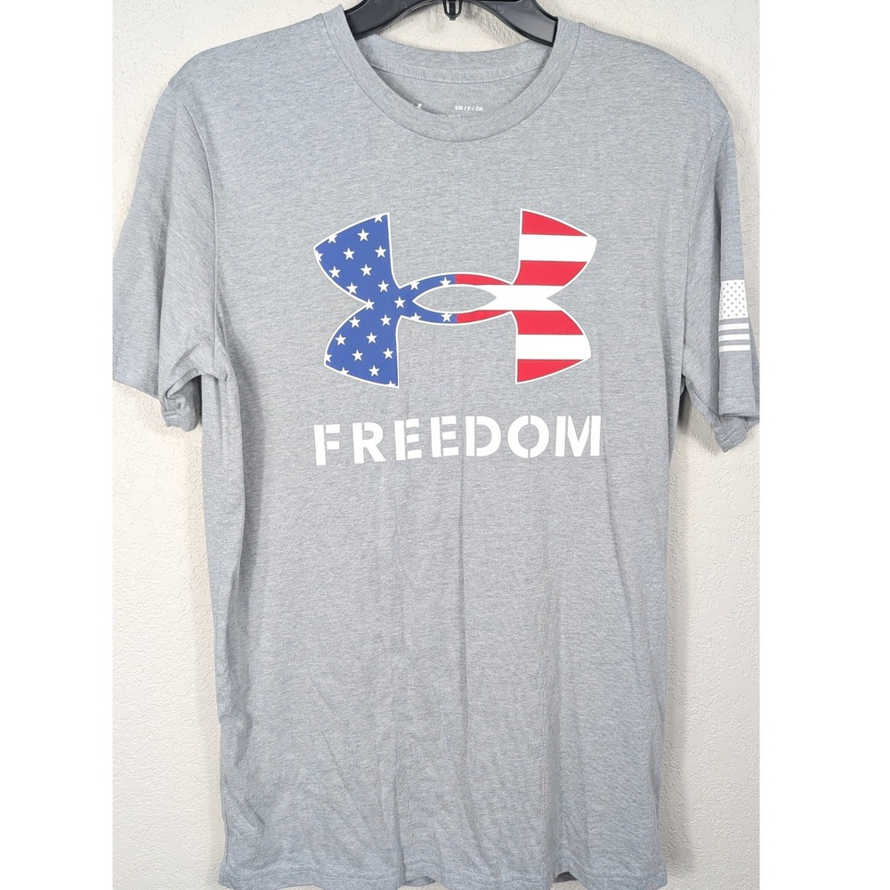 Under Armour Freedom T-Shirt Mens Small Gray Patriotic American Flag 1370811-037